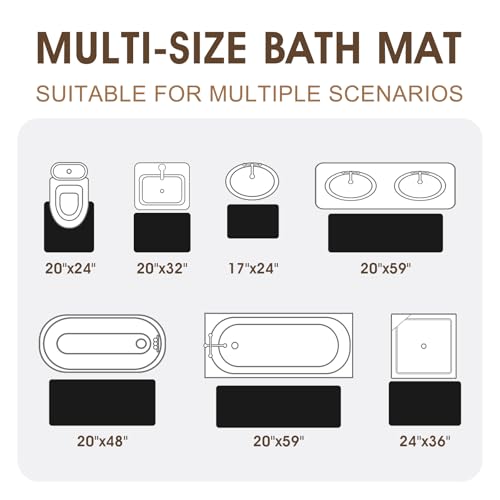 ACCUMTEK Memory Foam Bath Mat - Absorbent Waffle Weave Rug, 24" x 17", Black