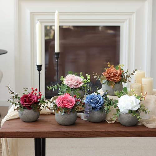 mizii DIY Artificial Orange Silk Rose Potted Plant Kit with Vase