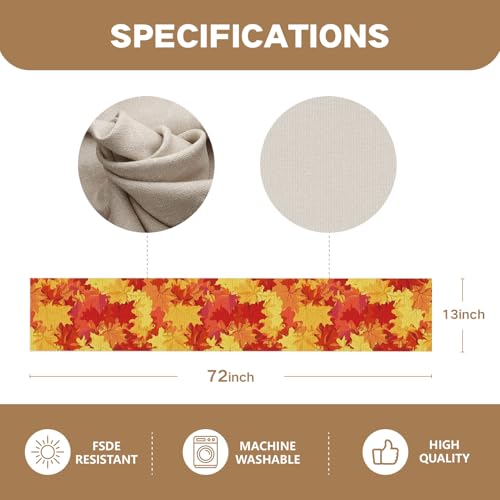 Maple Leaves Fall Table Runner - 13x72 Inch Autumn Decor