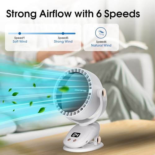 Portable Clip-On Fan with 6 Speeds | Rechargeable USB Desk Fan