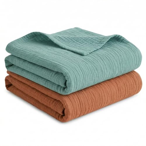 Pikabuki Muslin Swaddle Blankets (Brown) - 2 Pack Soft Breathable Newborn Wrap