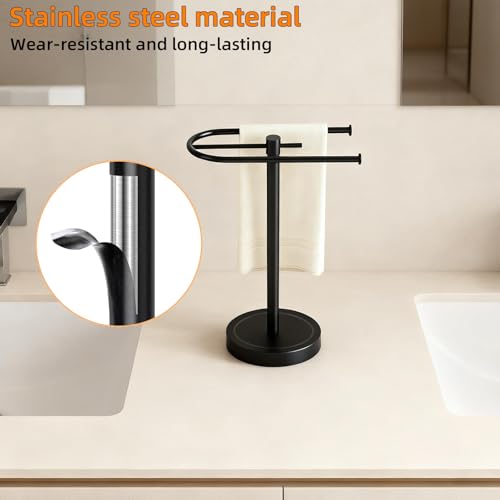 Stainless Steel Hand Towel Holder Stand - Free Standing C-Shape Rack, Matte Black