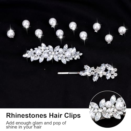 WHAVEL Rhinestone Hair Clips 12-Piece Pearl & Silver Barrettes for Women
