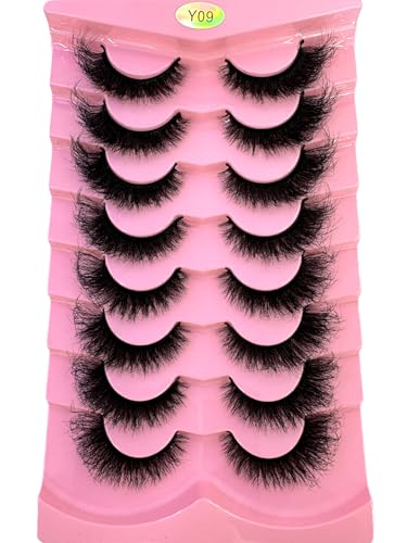 HBZGTLAD 3D Natural False Mink Eyelashes - 8 Pairs Long Makeup Lashes Y09