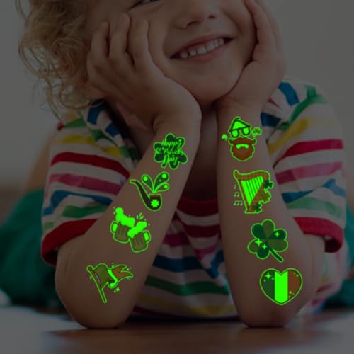 CHARLENT Glow in the Dark St. Patrick's Day Temporary Tattoos for Kids