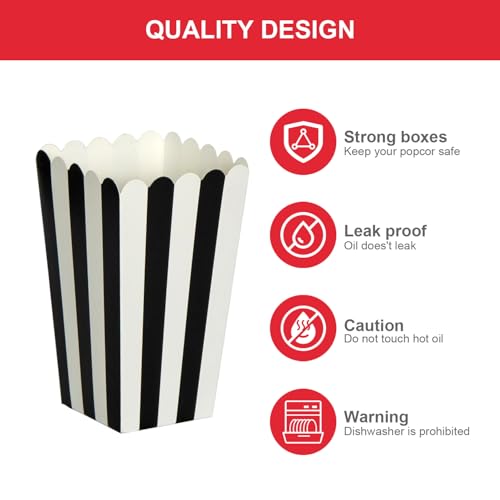 XIEHE 24 Pack Black Striped Popcorn Boxes for Movie Nights & Parties