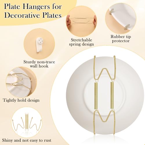 ROADPLUM 7-Pack Gold Plate Hangers for Wall Display, Invisible Spring Holders