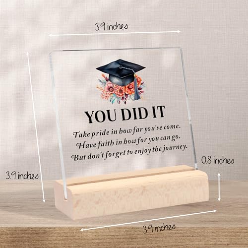 Clear Acrylic Graduation Desk Sign with Wooden Stand Inspirational Gift