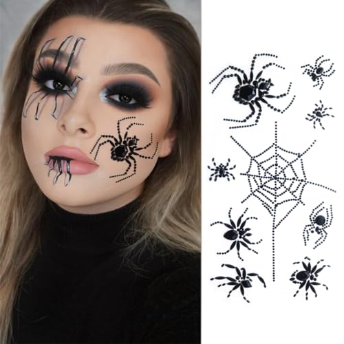 Furimuk Black Spider Face Jewels & Rhinestone Temporary Tattoos