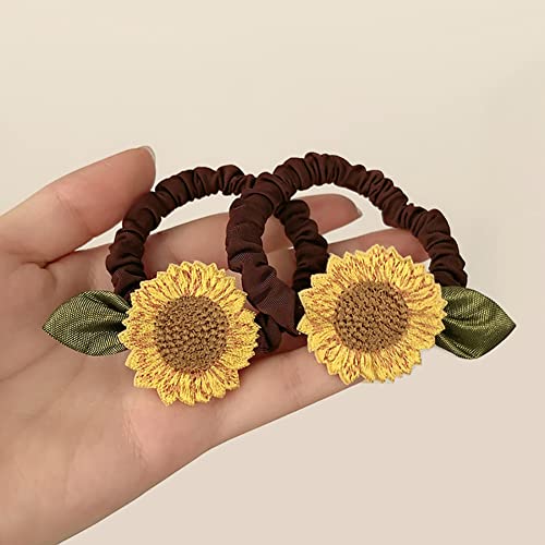 Sunflower Hair Scrunchies 4-Pack Floral Elastic Ponytail Holders for Women