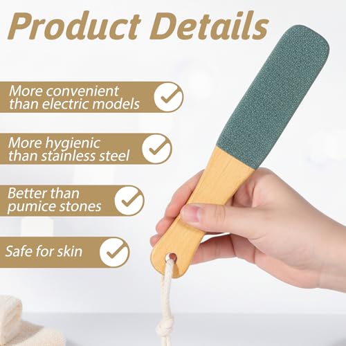 Zelphvt 3-Pack Wooden Handle Foot Scrubber & Callus Remover File