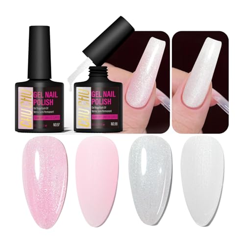 CHUCHU Glitter Pink and Moonlit White UV Gel Nail Polish Duo 8ml