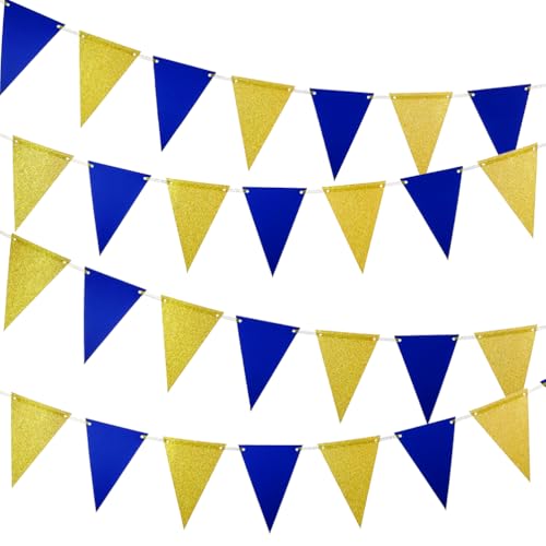 Gold Blue Pennant Banner Bunting - 30pc DIY Kit, 20ft
