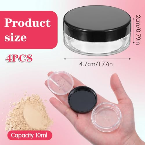 Jxiwfvl 4 PCS Empty Loose Powder Containers 10ml Refillable Travel Makeup Compact with Sifter