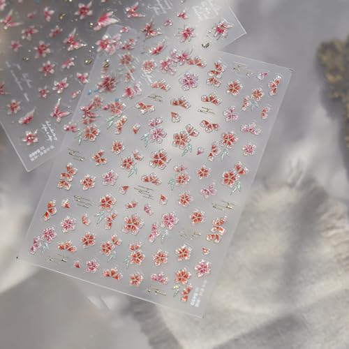 5D Embossed Flower Nail Art Stickers - Self-Adhesive Cherry Blossom Decals