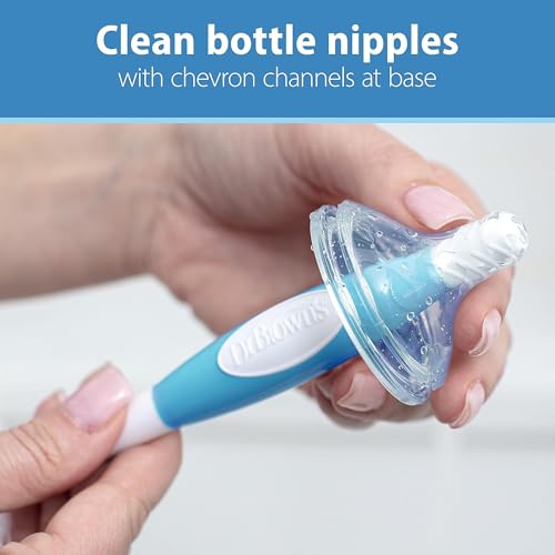 Dr. Brown's Baby Bottle Brush - Blue, 3-Pack with Nipple Cleaner