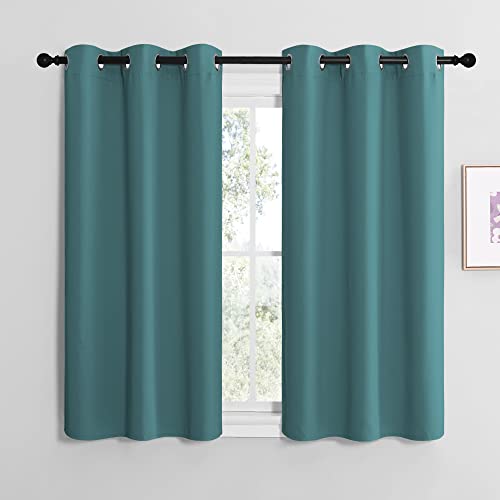 NICETOWN Sea Teal Short Kitchen Blackout Curtains - 42x50 Inch Pair