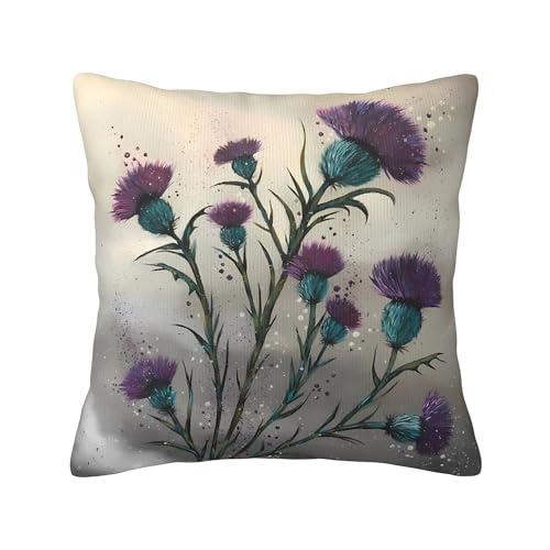 Scottish Purple Thistle Velvet Throw Pillow Cover 18x18