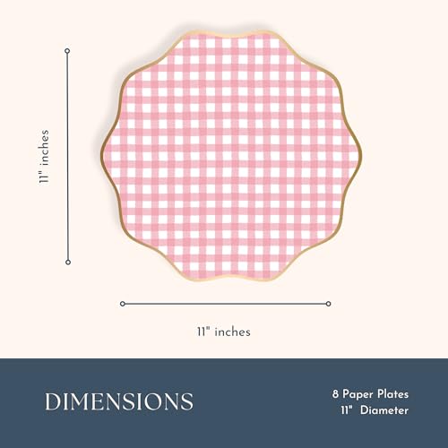 Elegant Light Blue Gingham Plates, Pack of 8 - 10.75" Disposable Dinner Plates