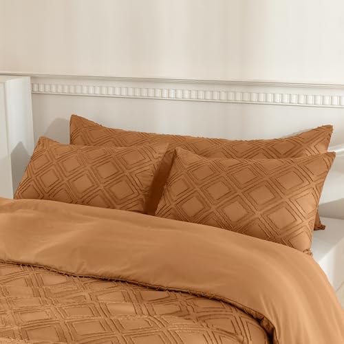 JELLYMONI 20" x 54" Rust Grid Tufted Body Pillowcase - Soft & Pet Hair Resistant