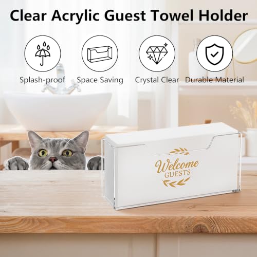 Kortimu Crystal Clear Guest Towel Holder 1 Pack Acrylic Napkin Dispenser for Bathroom