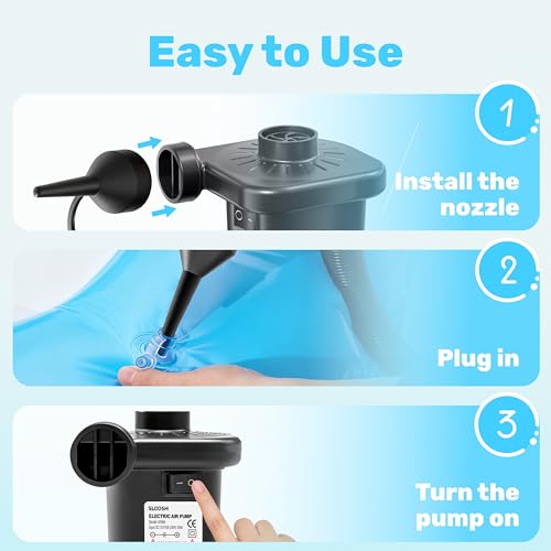 SLOOSH Electric Air Pump for Inflatables - Quick-Fill Inflator with 3 Nozzles