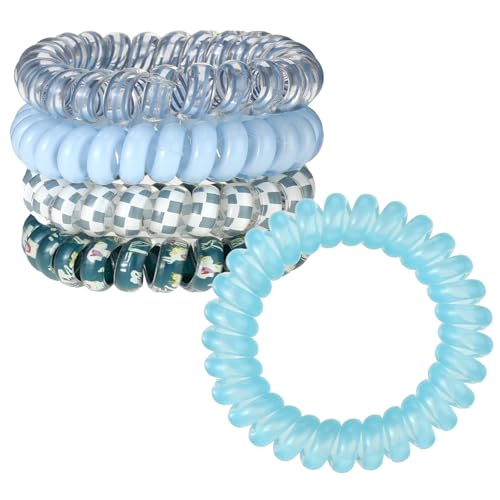 JJUNW Spiral Hair Ties 5-Pack - Waterproof No-Crease Ponytail Holders