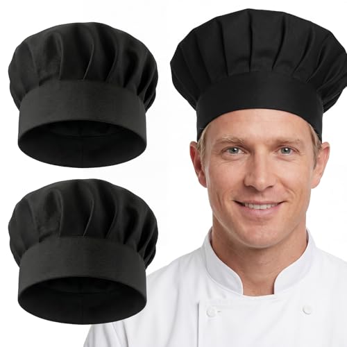 2-Pack Adjustable Black Chef Hats for Men & Women - Reusable
