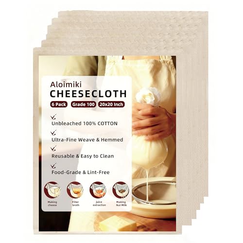 6-Pack Unbleached Cotton Cheesecloth 20x20" - Food-Grade for Nut Milk & Cheese