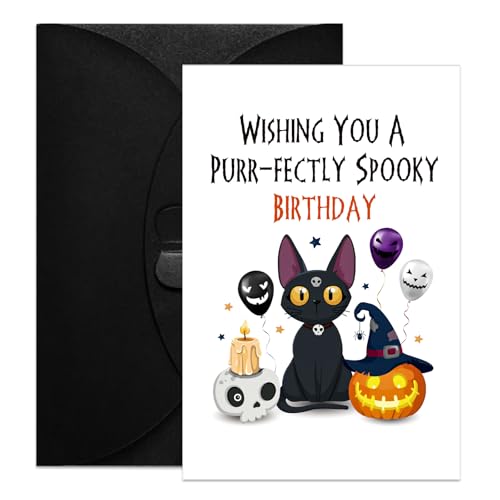 Funny Halloween Birthday Card for Cat Lovers - Spooky Gift