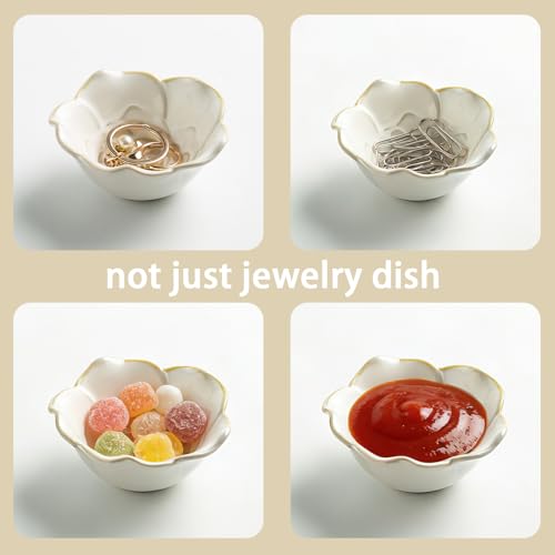Mecaikru White Ceramic Flower Jewelry Dish - 3.5 in Ring Tray with Gift Box