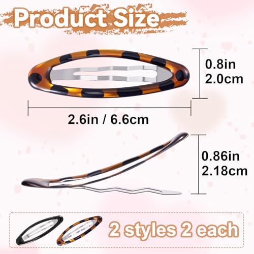 SmallCat 4 Pcs Oval Metal Snap Hair Barrettes, Non-Slip Hair Clips