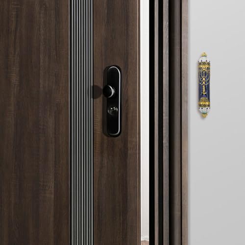 Blue Mezuzah with Scroll for Door - Zinc Alloy & Enamel, 5 x 0.86 in
