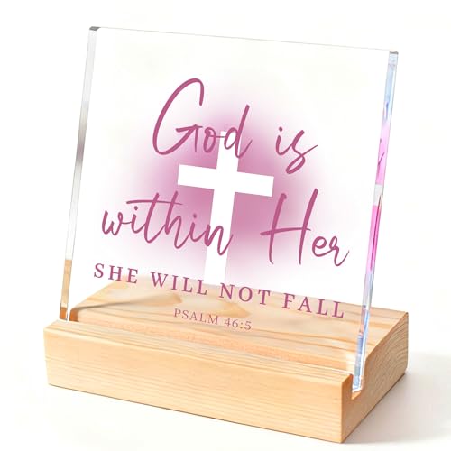 God is Within Her Pink Bible Verse Acrylic Decor - Inspirational Christian Gift for Women, Sister, Mom, Faith, Religious Room Art
