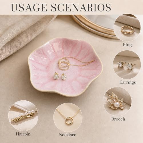 Pink Lotus Leaf Ceramic Jewelry Tray - Small Trinket Dish for Rings
