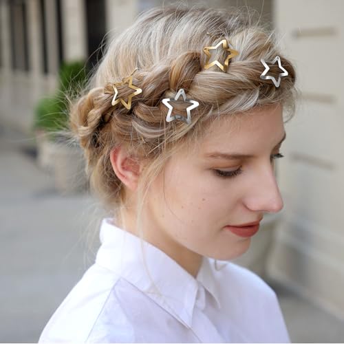 PAGOW 20 Pcs Metal Star Hair Clips, 3cm Non-Slip Snap Hair Barrettes