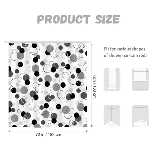 Dazzlewall Black Polka Dot Shower Curtain Set - 72x72 in