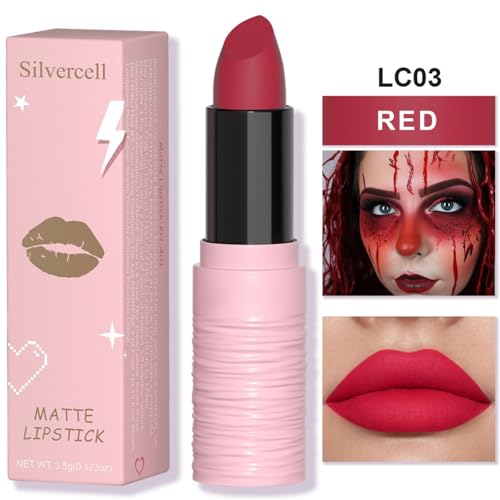 Silvercell Deep Red Matte Lipstick Waterproof Smudge-Proof Gothic Makeup