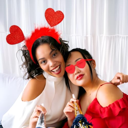 Red Heart Headband and Glasses Set for Wedding and Party Decor