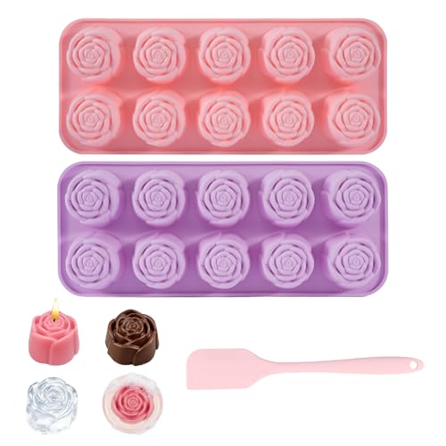 2-Pack Rose Silicone Chocolate Molds - 20-Cavity Flower Candy Mold Set