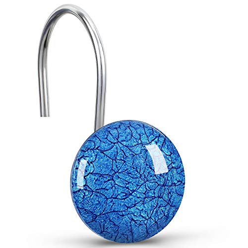CHICTIE Blue Marble Shower Curtain Hooks - Set of 12 Rustproof Rings
