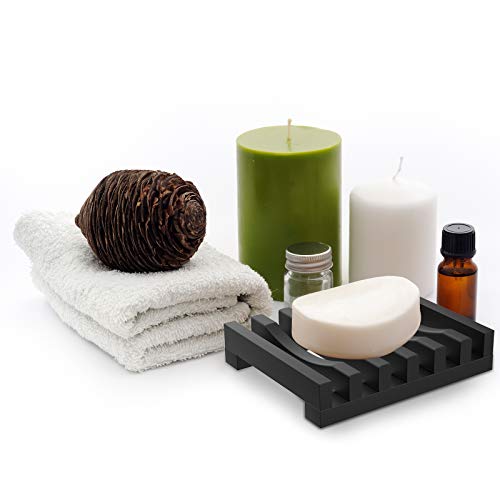 Topsky 2-Pack Silicone Soap Dish - Non-Slip Self-Draining Soap Saver (Black)