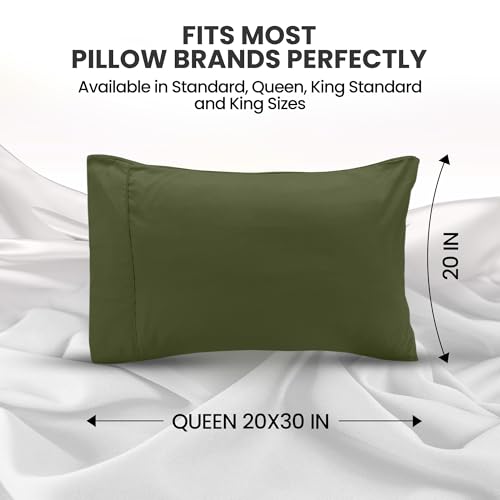 Utopia Bedding Queen Pillow Cases Set of 4 - Soft Microfiber, Olive