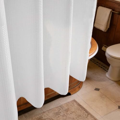 Ezcint Waffle Weave Shower Curtain, Waterproof Fabric, 72x72 Inch, White