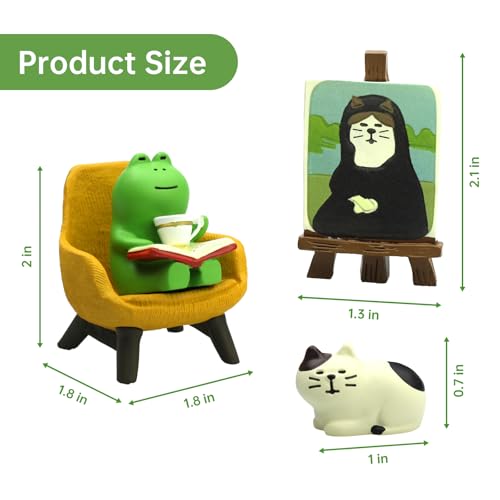 RAQWI Frog Reading Figurines Set of 4 - Mini Resin Desk Decor, First Set