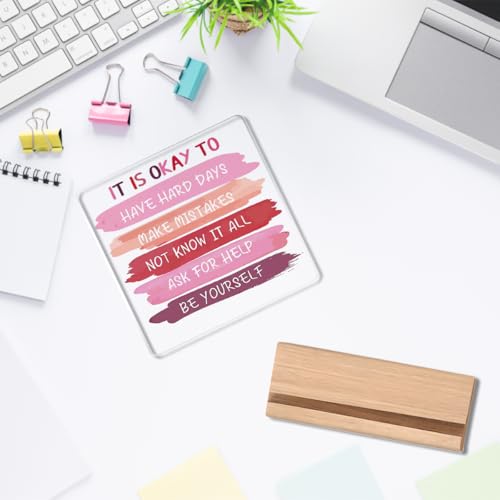 Mindfulness4 Acrylic Desk Sign - Motivational Office Decor with Wood Base