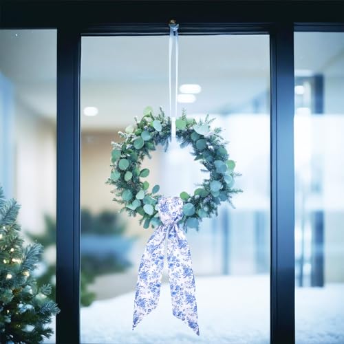 Chinoiserie Blue Flower Wreath Sashes - 2 Pcs Decor for Home & Parties