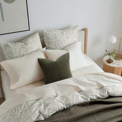 Topfinel Set of 4 Soft Corduroy Decorative Pillow Covers - Olive Green Boho Stripe