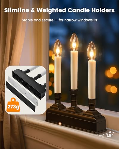 Black Dusk-to-Dawn Electric Window Candles - 3-Light Flameless Christmas Candolier