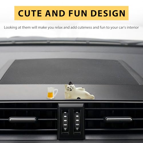 Cute Cat Dashboard Ornament Set - Miniature Beer & Coffee Figures
